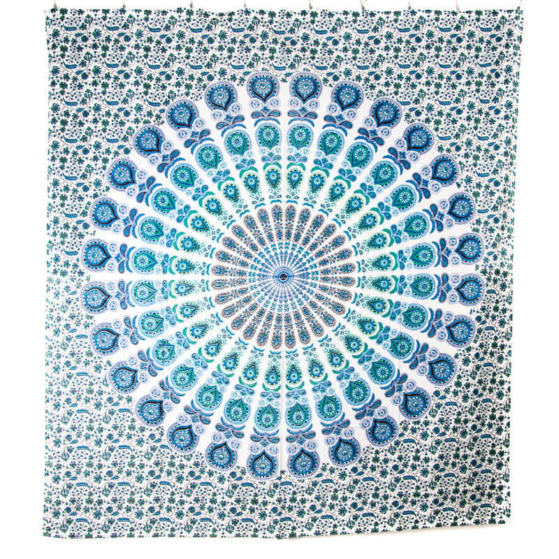Bedspread Double Owl Mandala Blue