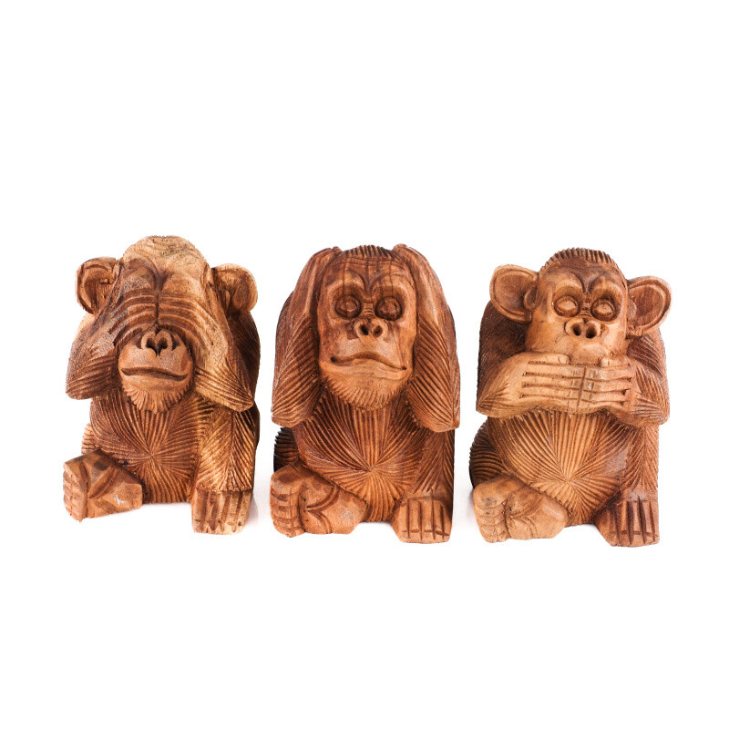 Wooden Statuette Three Wise Monkeys Set 15 cm Natural