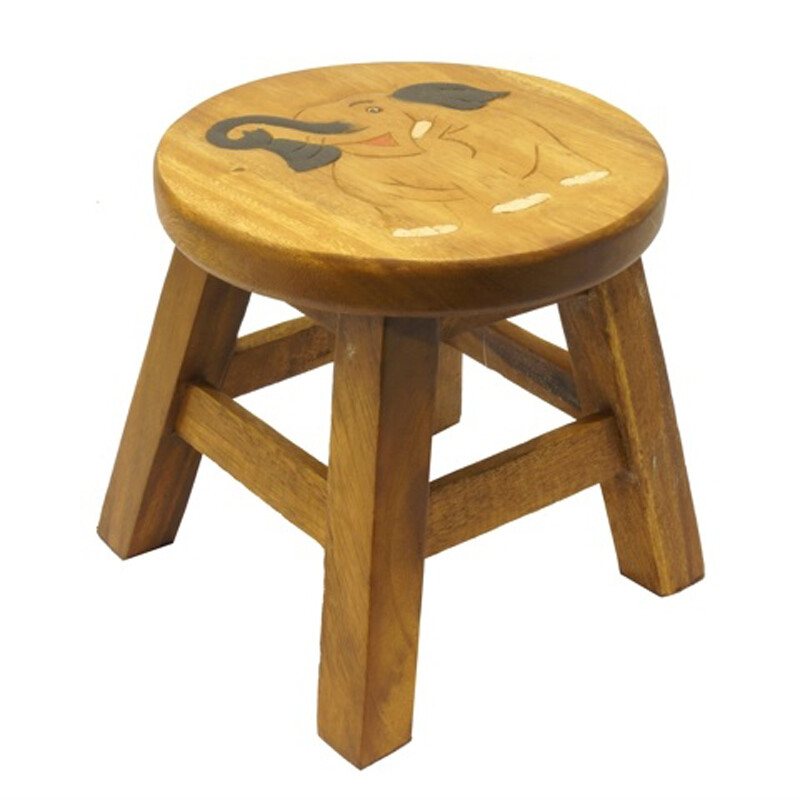 Wooden Stool Decor Happy Elephant