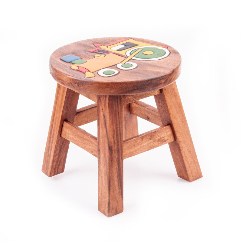 Wooden Stool Decor Yellow Train