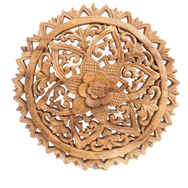 Hanging Wooden Decoration Bloom Decorated Circle 30 cm Natural