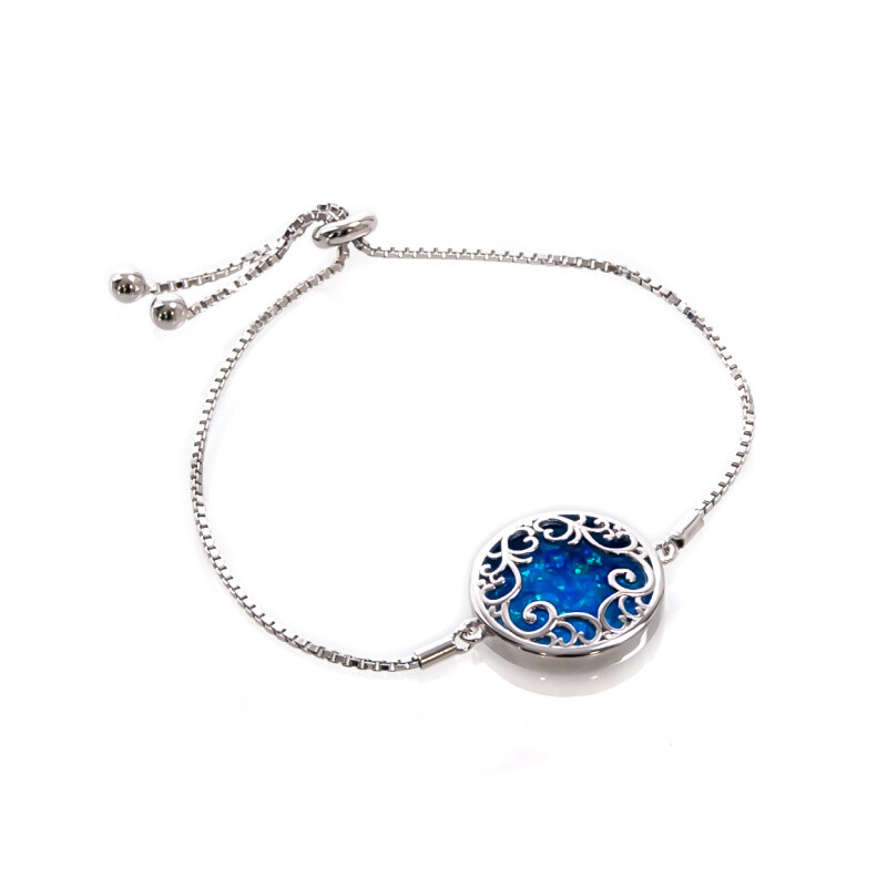 Silver Bracelet Medailon Blue Synthetical Opal