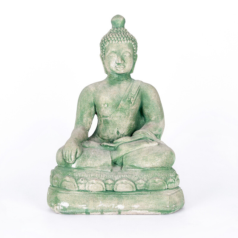 Statuette Concrete Buddha Touching 45 cm Green