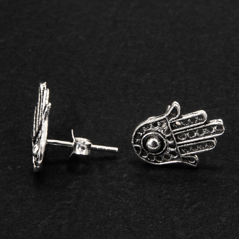 Silver Earrings Hamsa Stud