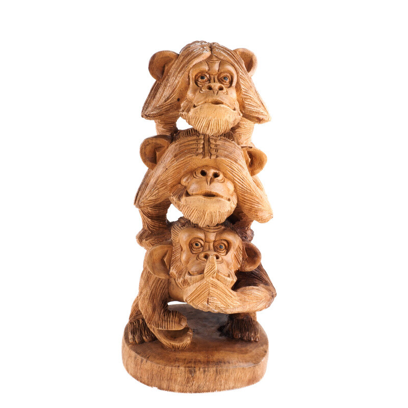 Wooden Statuette Three Wise Monkeys Totem 40 cm Natural