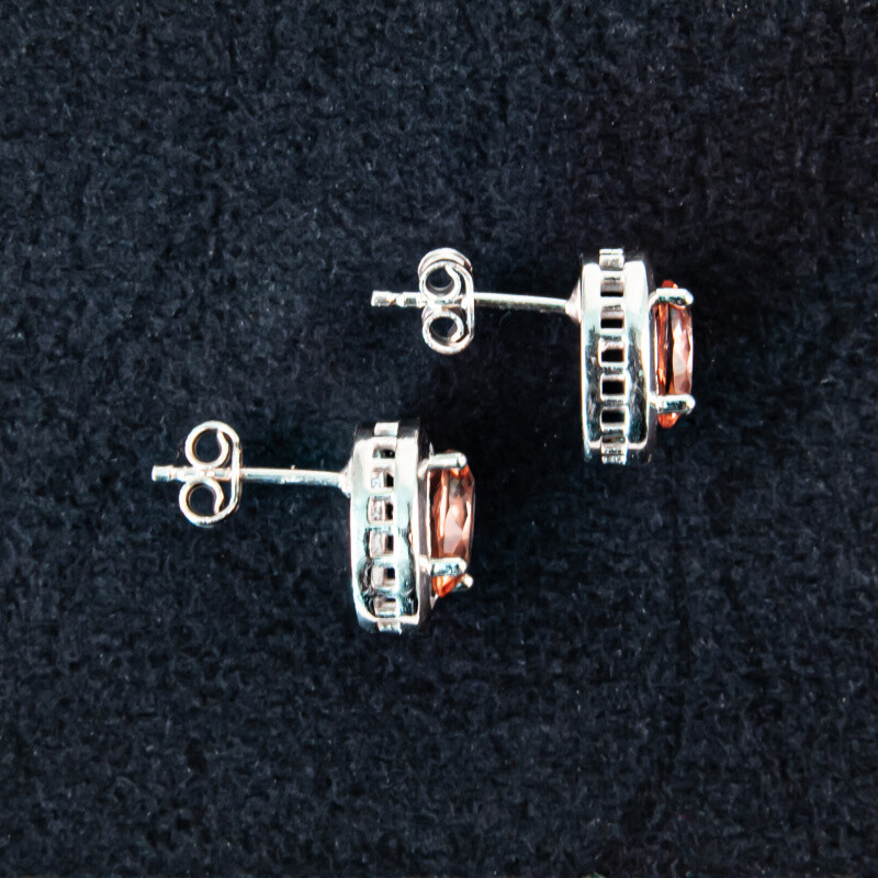 Silver Earrings Oval Brown Stone