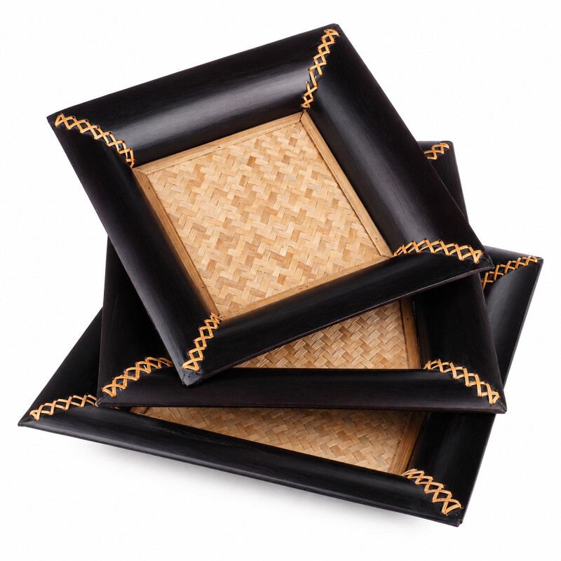 Bamboo Tray Set Square 02 30 x 30 cm Black