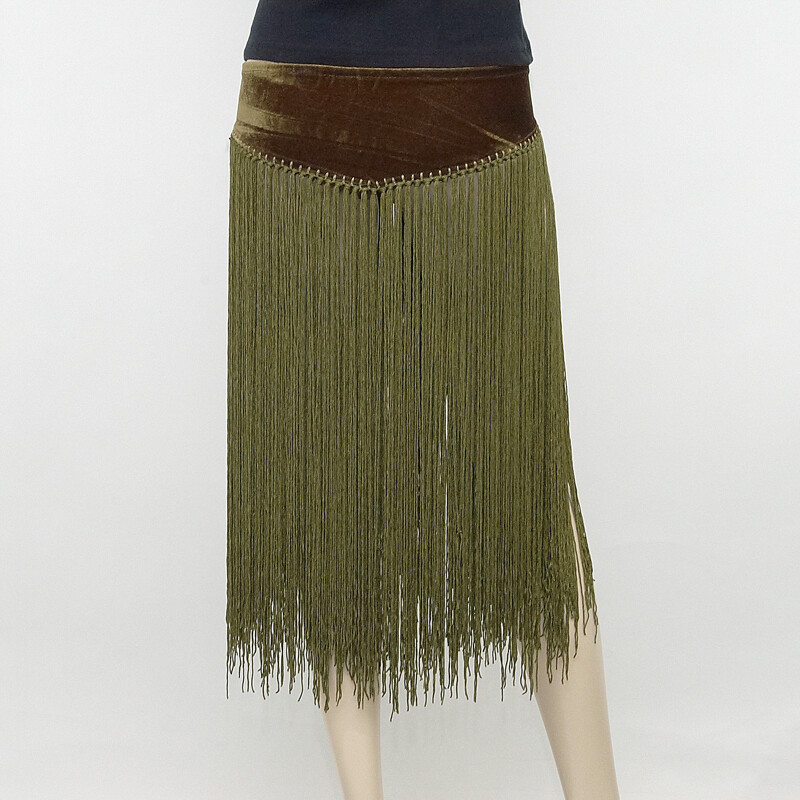 Belly Dance Velvet Belt with Fringes Khaki