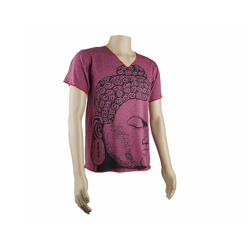 Men's T-shirt Buddha Head V-neck M Wine Red