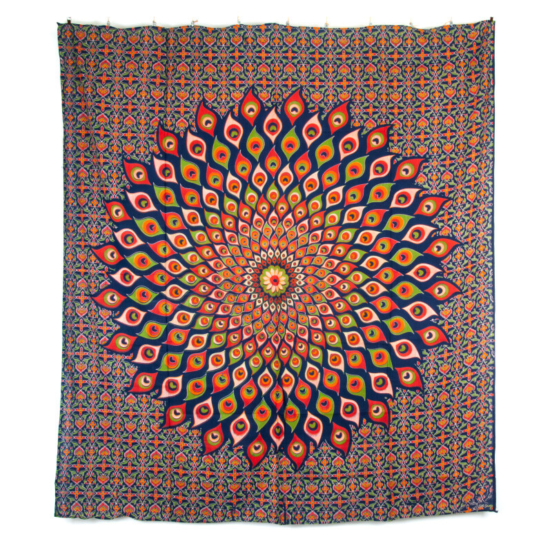 Bedspread Double Peacock Mandala Blue 01