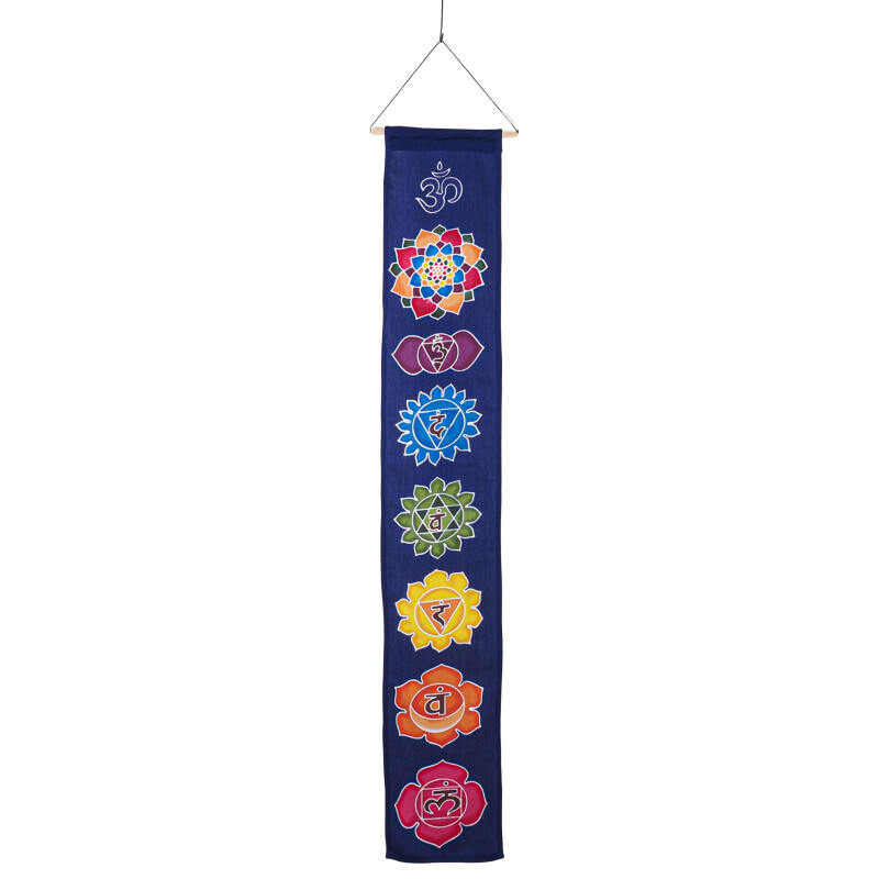 Hanging Decoration Textile 7 Chakra Symbols 117 x 19 cm Dark Blue