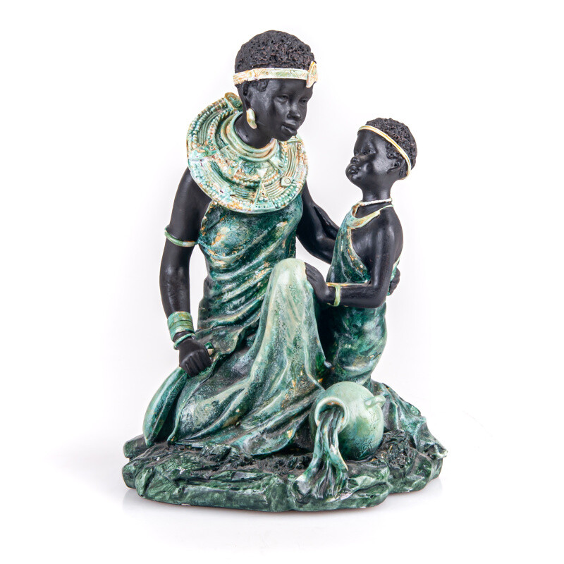 Statuette Resin African Woman with Child 19 cm