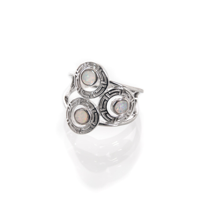 Silver Ring Three Brooches White Synthetical Opal 10