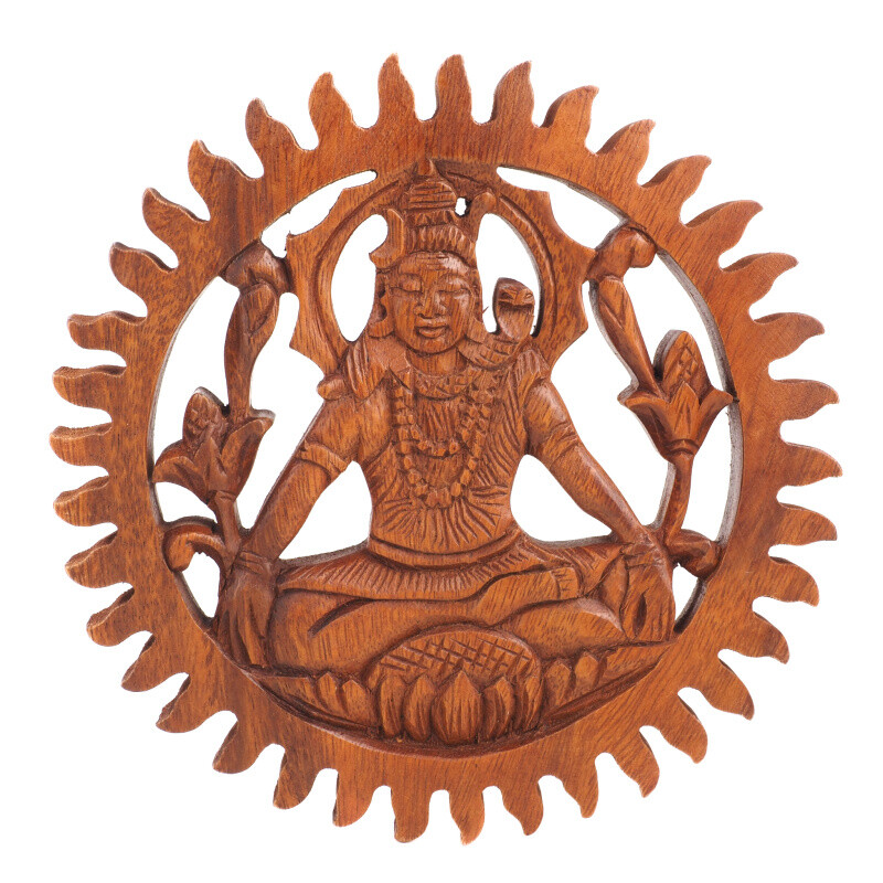 Hanging Wooden Decoration Shiva Circle 20 cm Brown