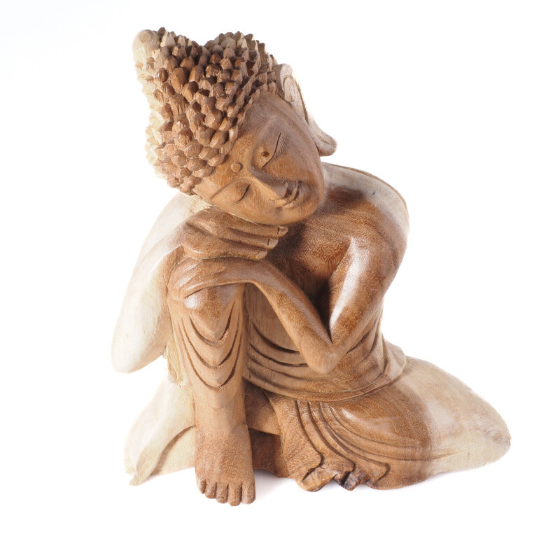 Wooden Statuette Buddha Relaxing 30 cm Natural