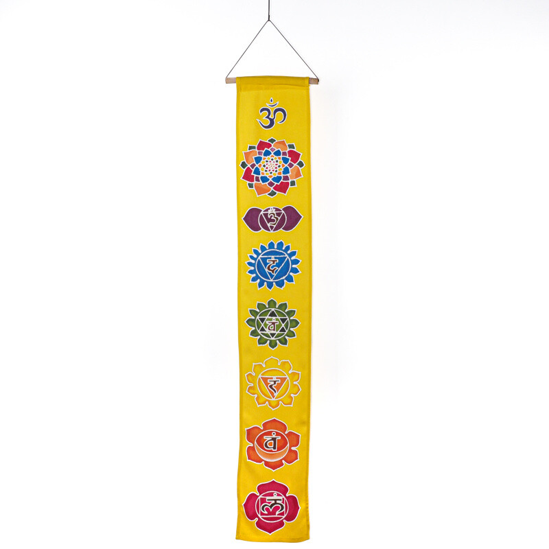 Hanging Decoration Textile 7 Chakra Symbols 117 x 19 cm Yellow