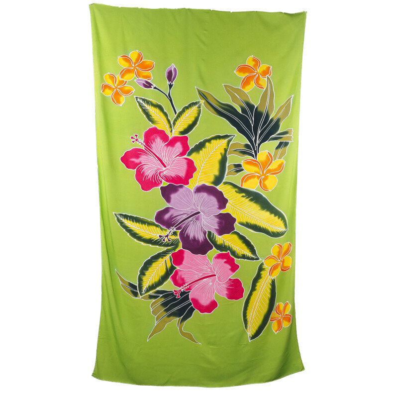 Pareo Sarong Bali Flowers 02 Light Green 200 x 118 cm