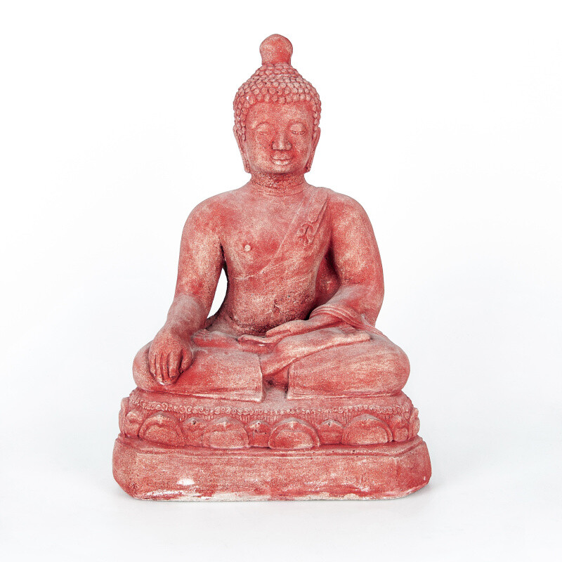 Statuette Concrete Buddha Touching 45 cm Red