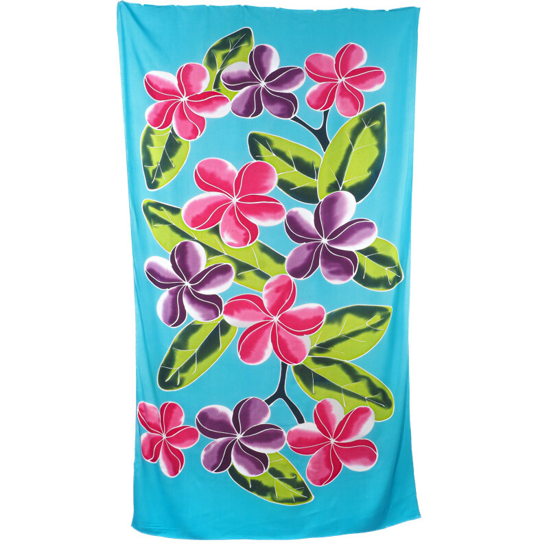 Pareo Sarong Bali Flowers 01 Light Blue 200 x 118 cm