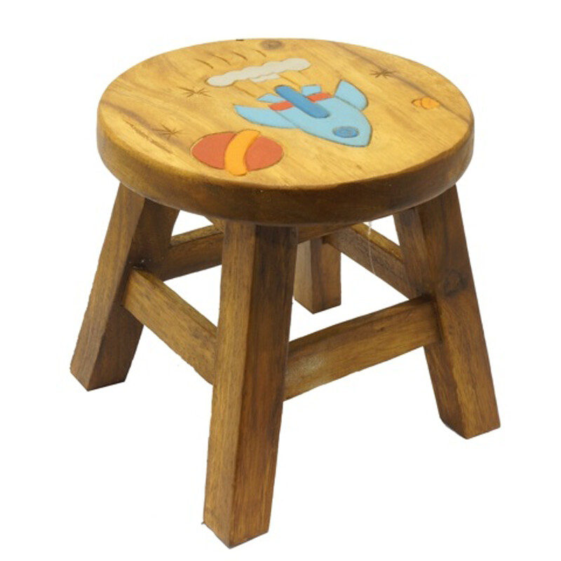 Wooden Stool Decor Space Rocket