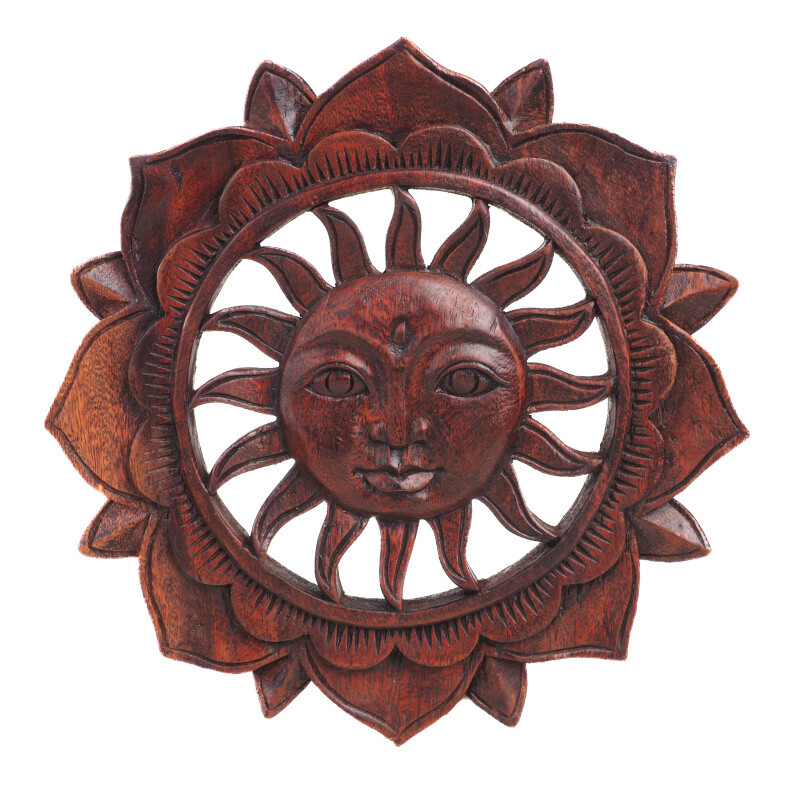 Hanging Wooden Decoration Sun Circle 30 cm Brown