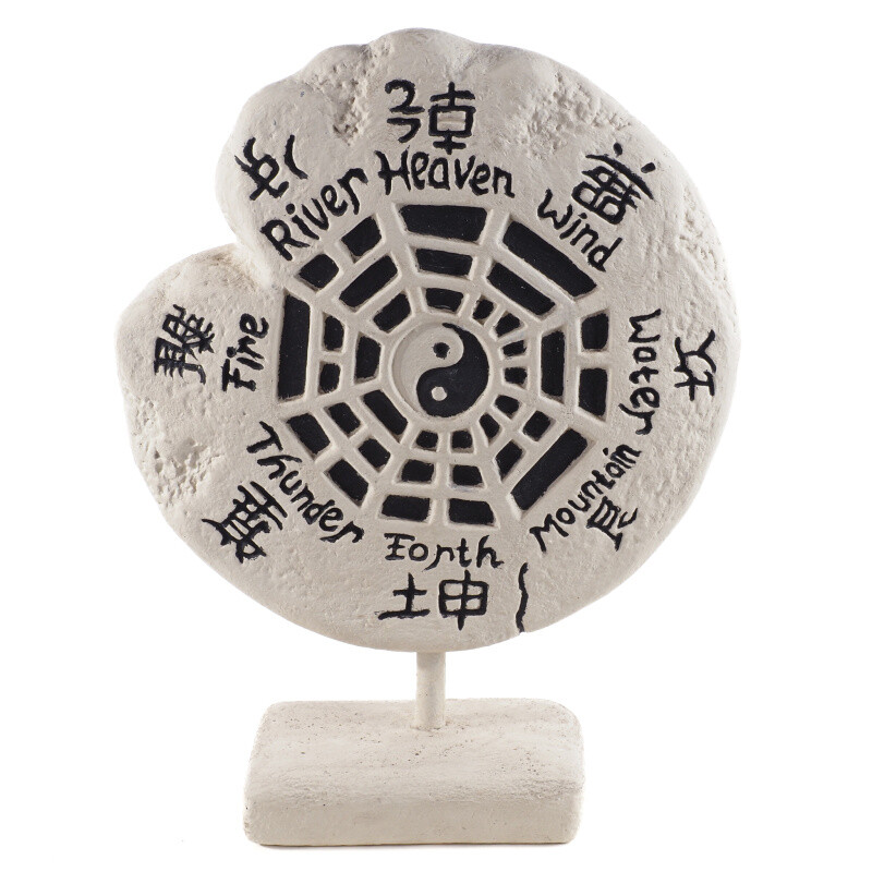 Concrete Statue Yin Yang Bagua 50 cm White