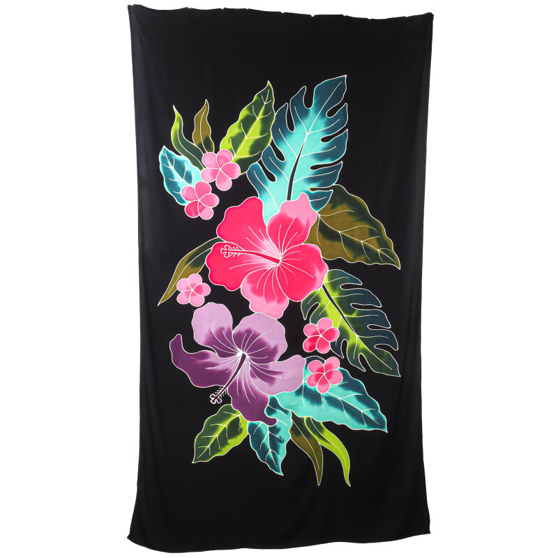 Pareo Sarong Bali Flowers 05 Black 200 x 118 cm