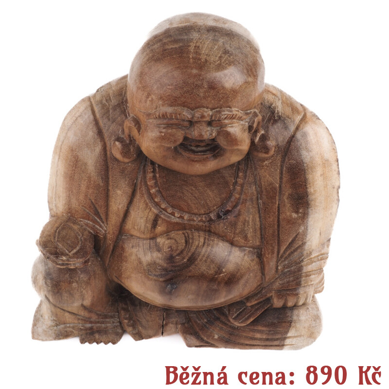 Bazar - Wooden Statuette Happy Buddha 15 cm Natural 01
