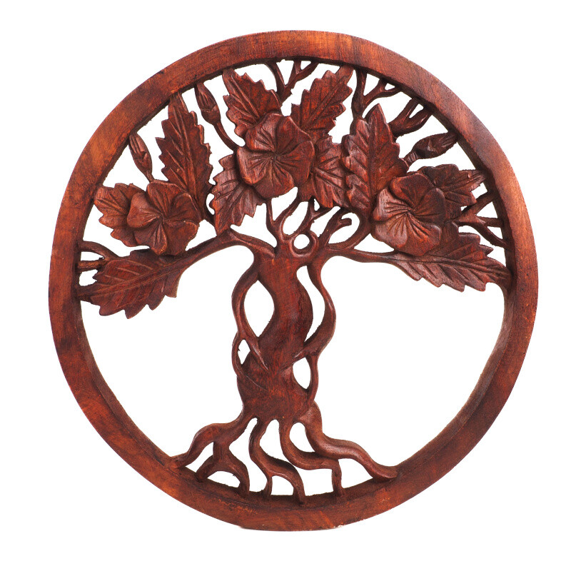 Hanging Wooden Decoration Tree Circle 01 30 cm Brown