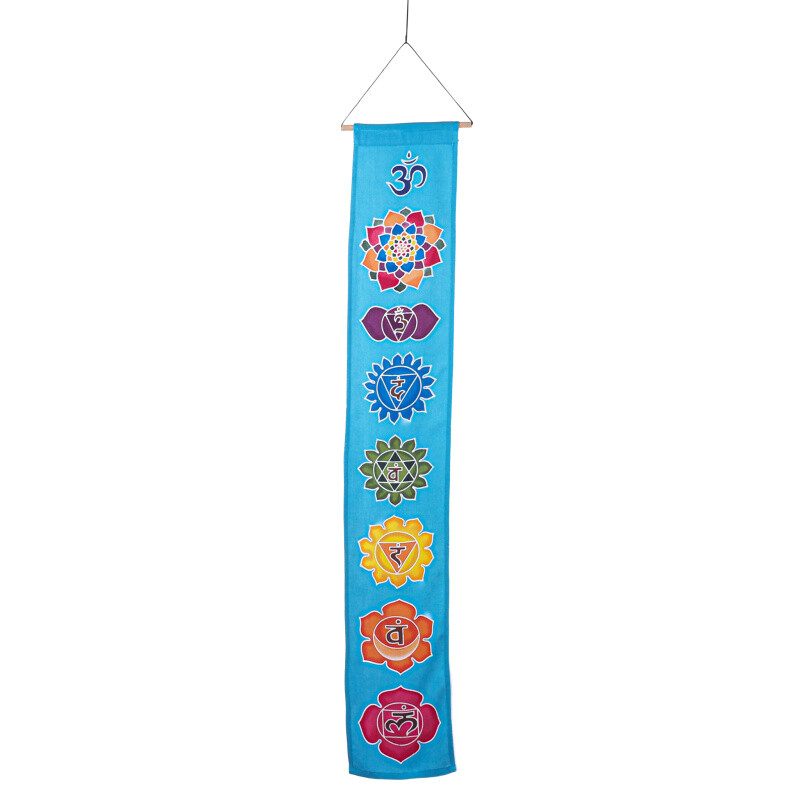 Hanging Decoration Textile 7 Chakra Symbols 117 x 19 cm Light Blue