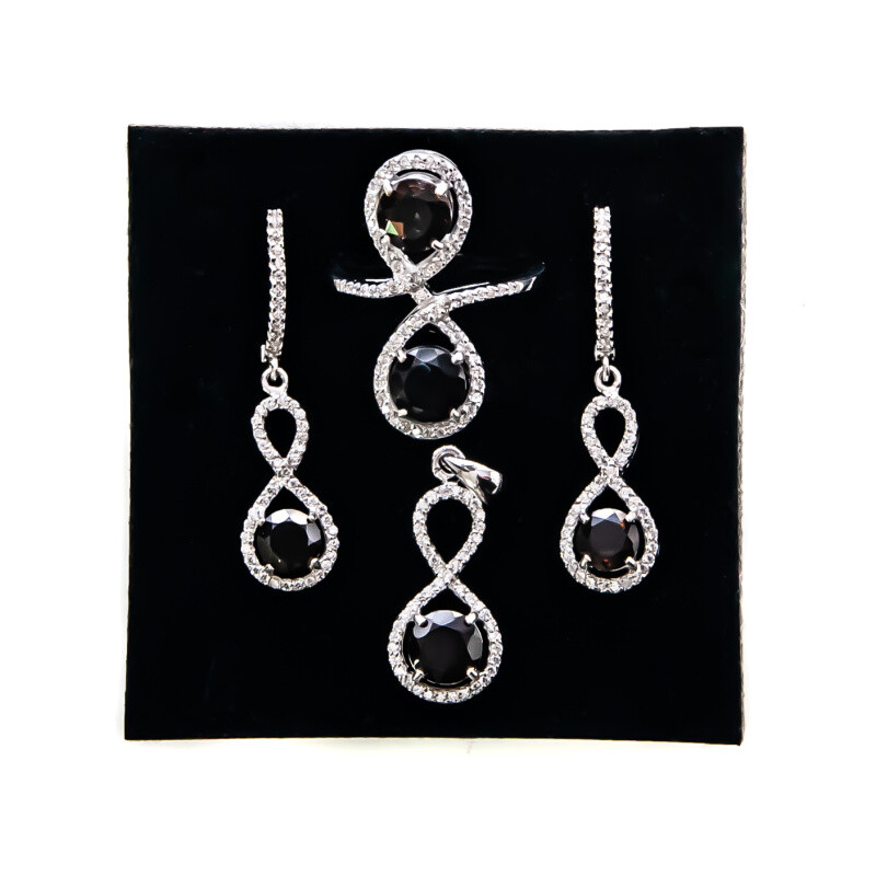 Silver Set Infinity Brown Stone 06
