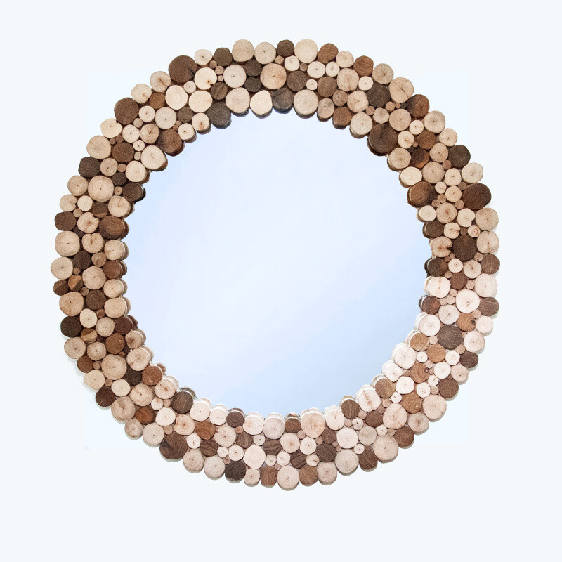 Wooden Framed Mirror Round Plate Puzzle 82 cm