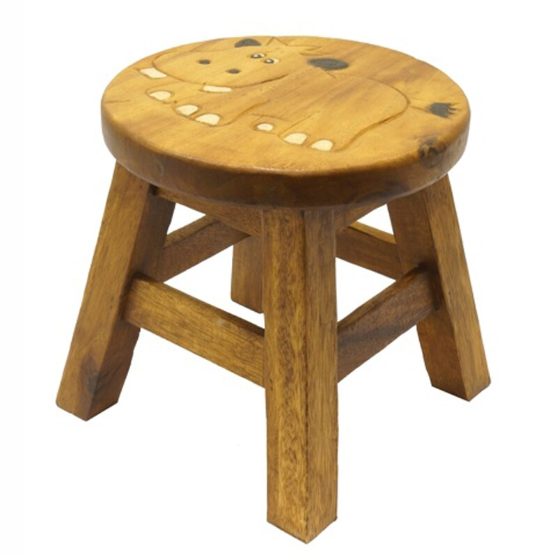 Wooden Stool Decor Happy Hippo