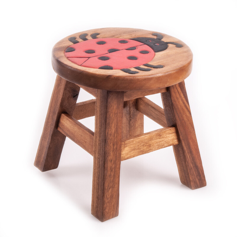 Wooden Stool Decor Red Ladybug