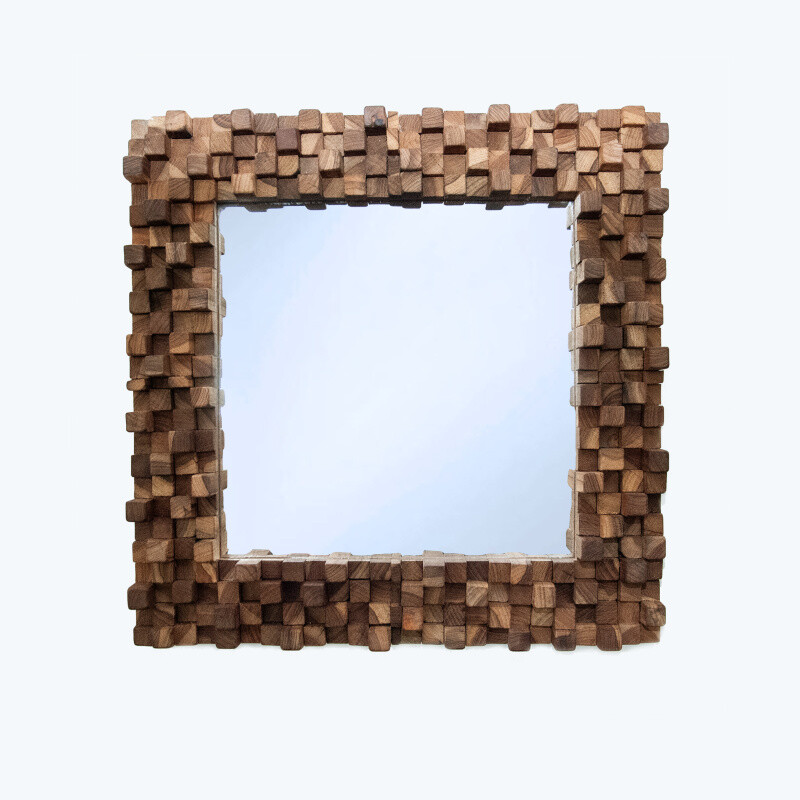 Wooden Framed Mirror Square Block Puzzle 50 x 50 cm