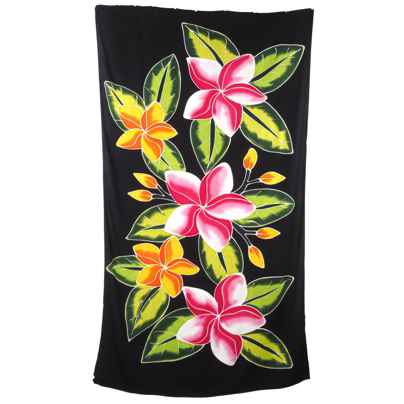 Pareo Sarong Bali Flowers 04 Black 200 x 118 cm