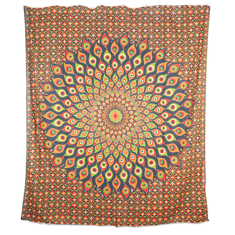 Bedspread Double Peacock Mandala Green