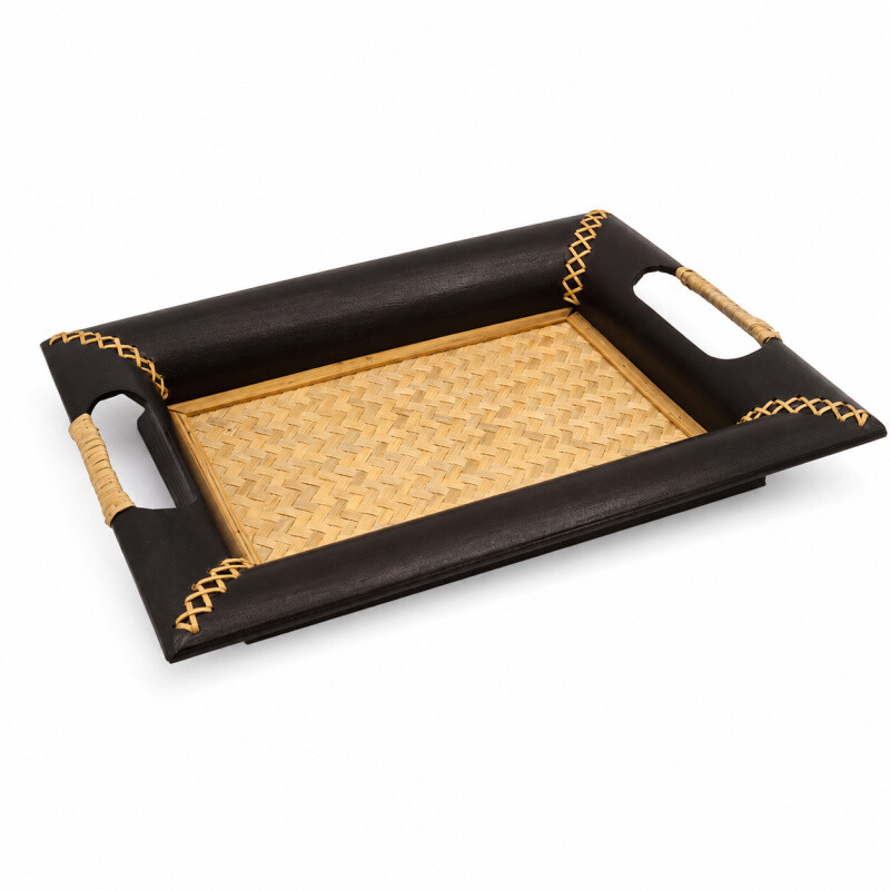 Bamboo Tray Rectangle 02 38 x 30 cm Black