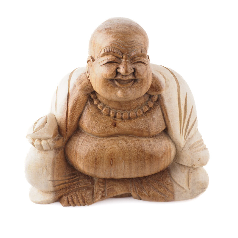 Wooden Statuette Happy Buddha 20 cm Natural