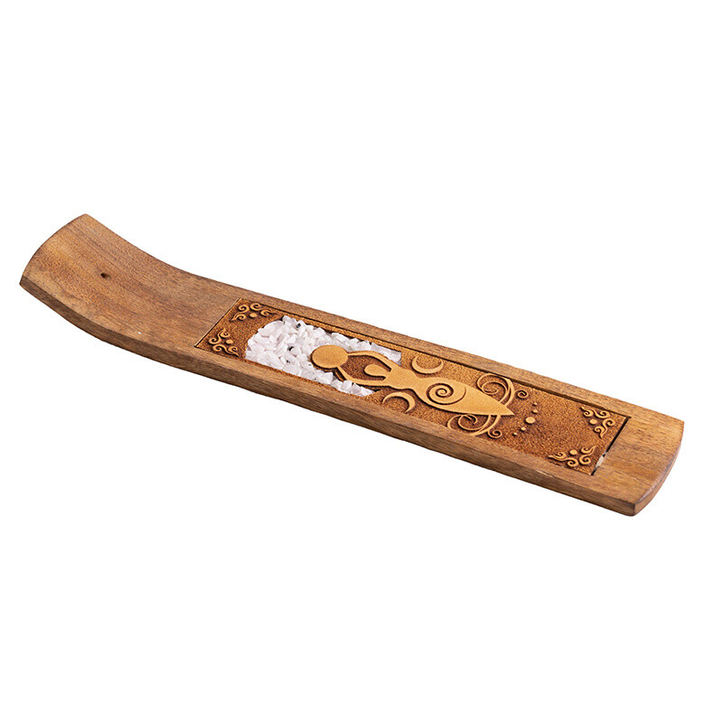 Incense Stick Holder - Wood Moon Goddess Rainbow Moon Stone