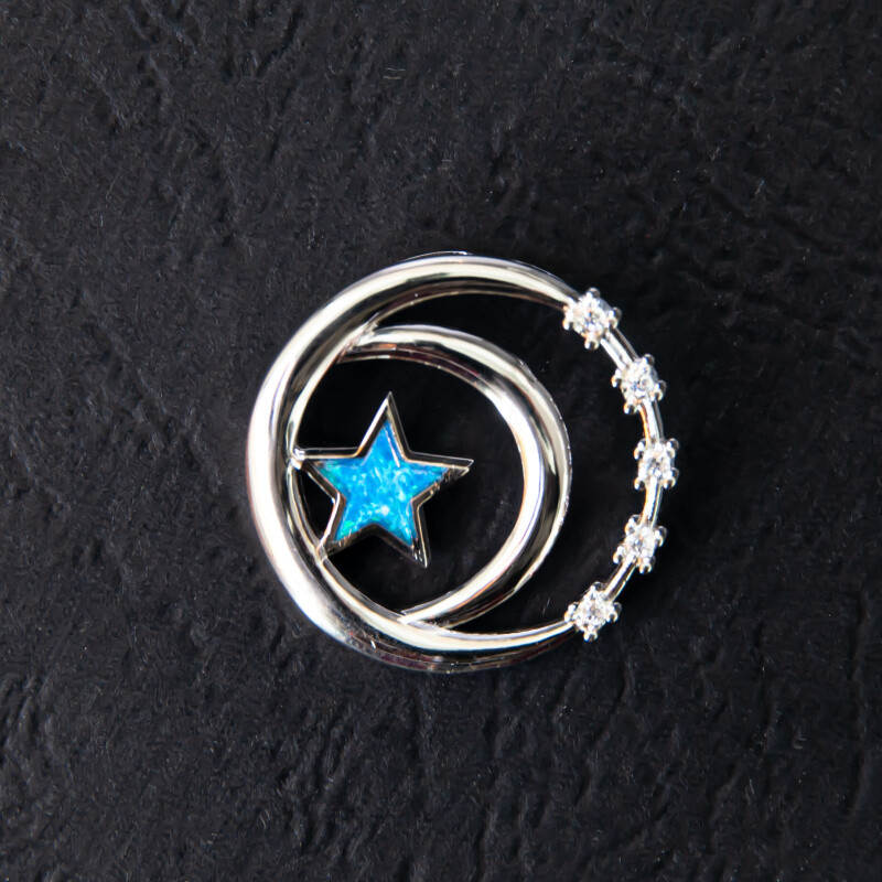 Silver Pendant Star with Stones Blue Synthetical Opal
