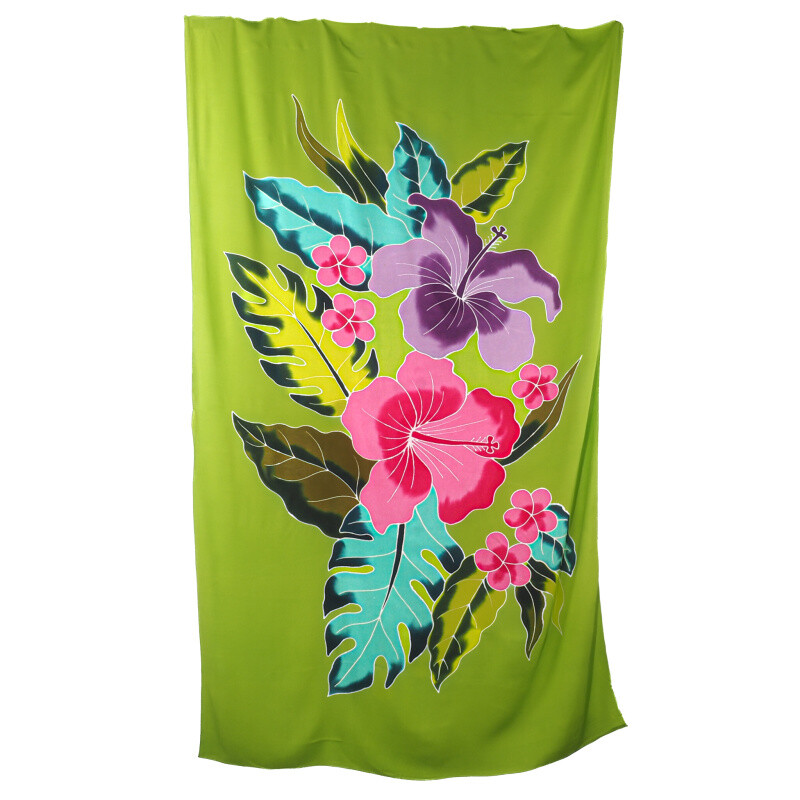 Pareo Sarong Bali Flowers 05 Light Green 200 x 118 cm