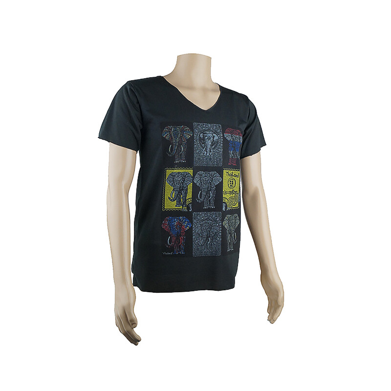 Men's T-shirt Elephant Land V-neck L Black