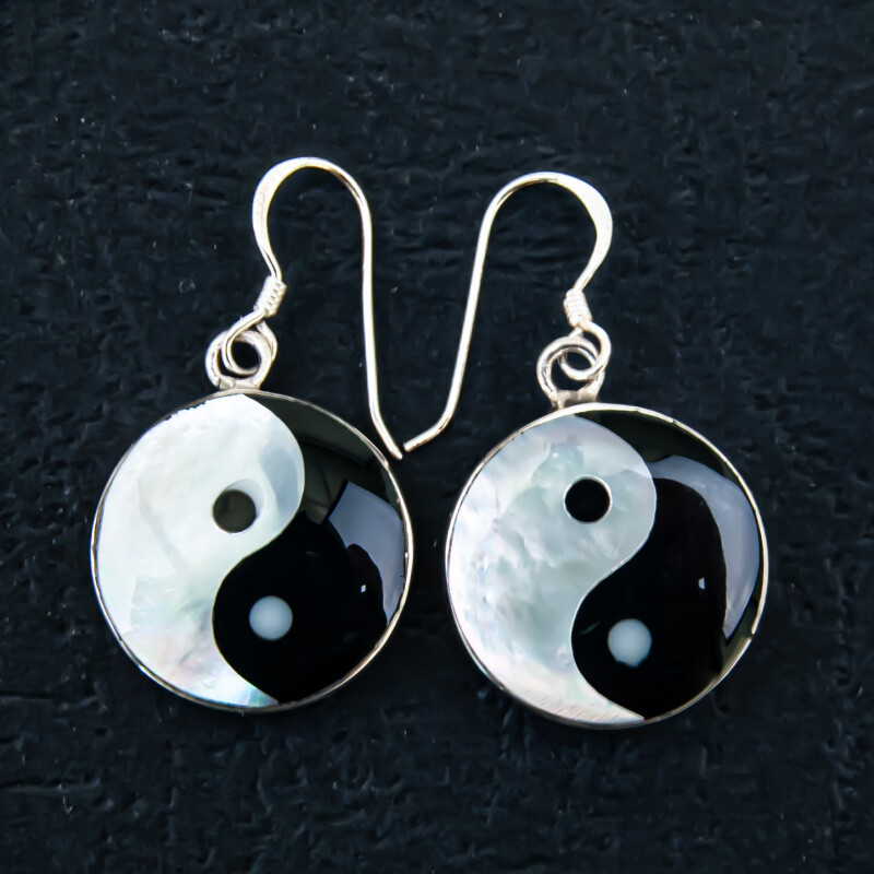 Silver Earrings Yin Yang Nacre