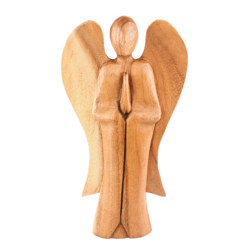 Wooden Statuette Guardian Angel 30 cm Natural