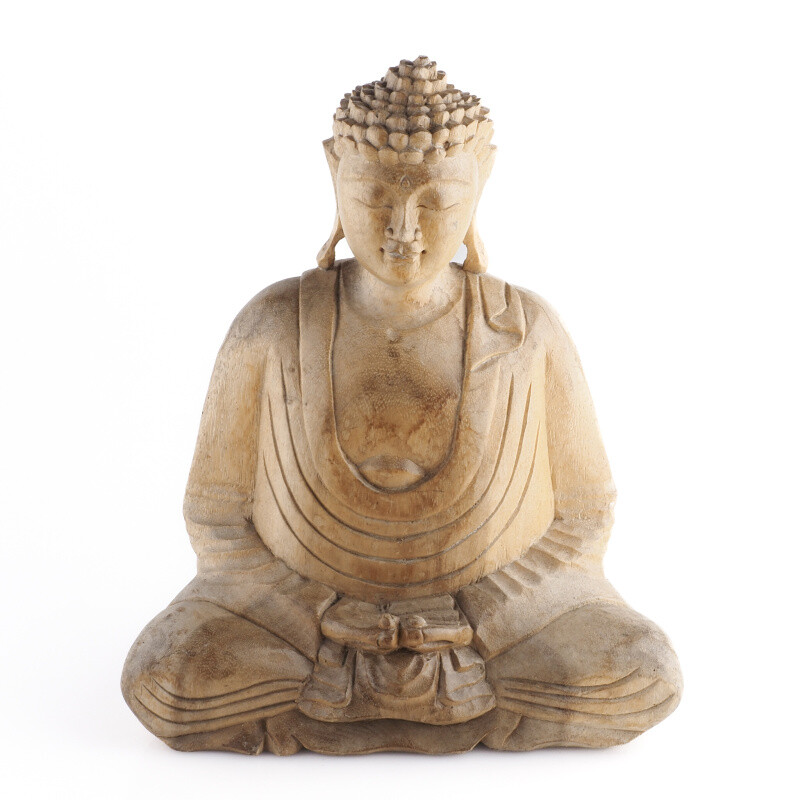 Wooden Statuette Buddha Meditation 30 cm Natural