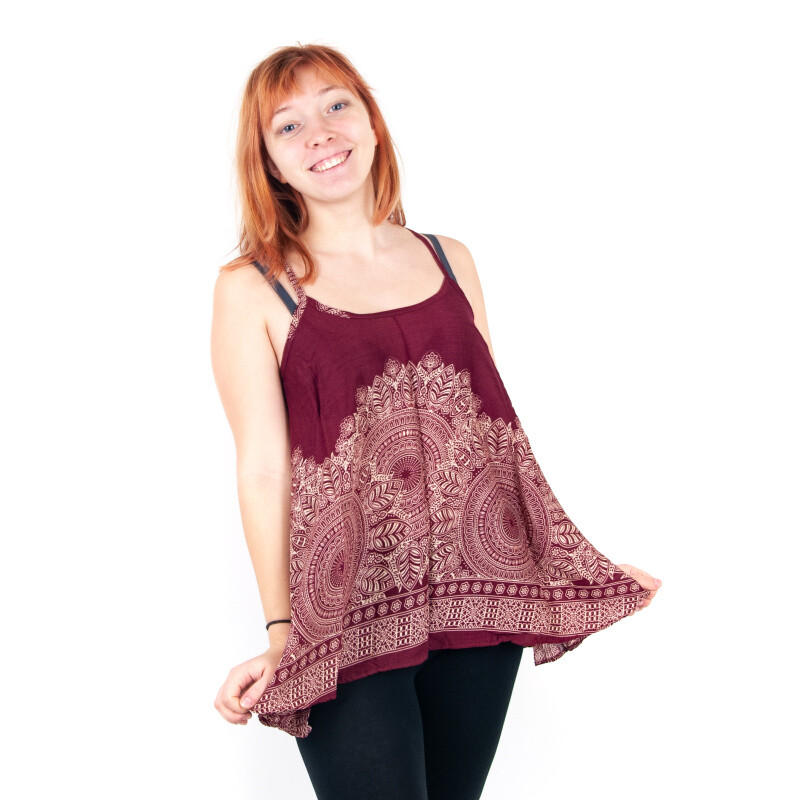 Wide Mini Top Leaf Mandala Wine Red