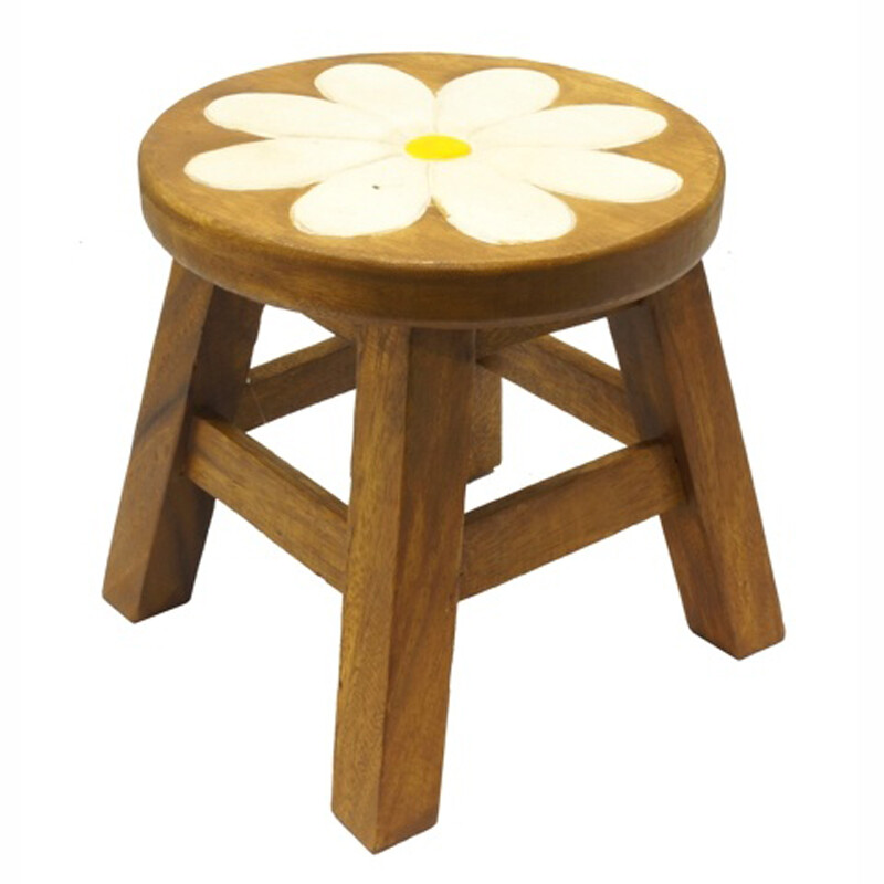 Wooden Stool Decor White Flower