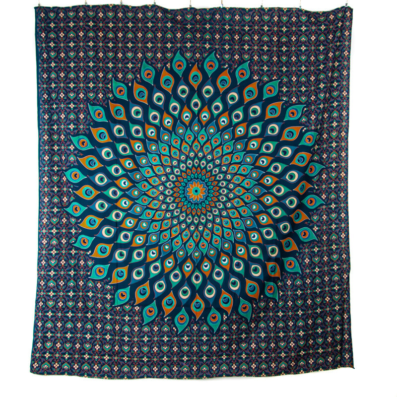 Bedspread Double Peacock Mandala Blue 02
