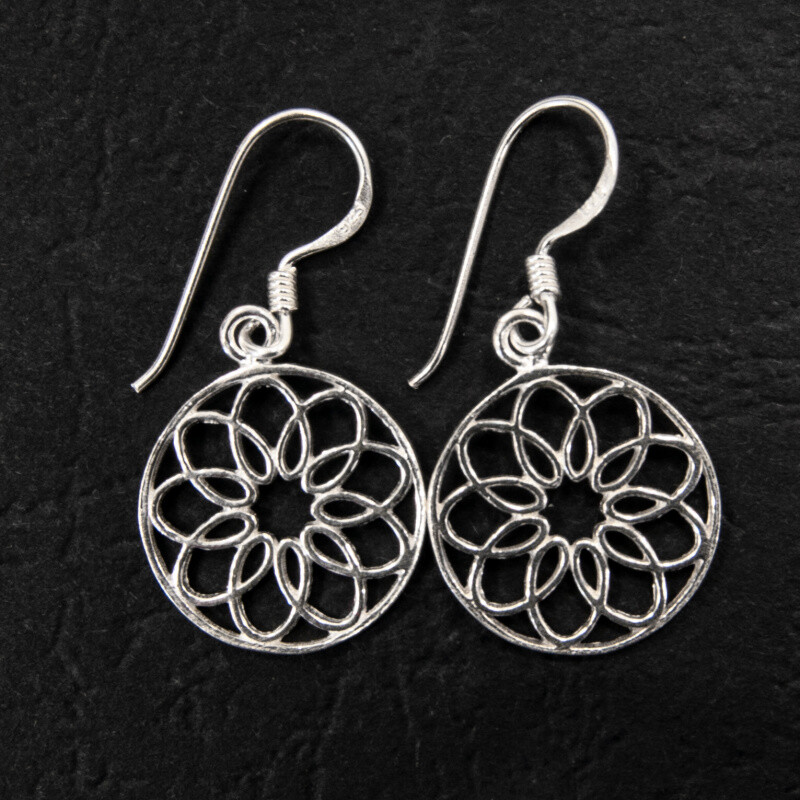 Silver Earrings Mandala Circle